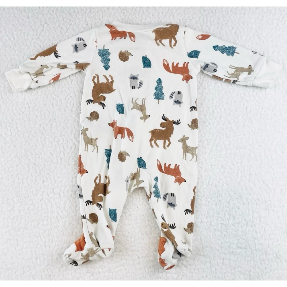CARTER’S • White/Multi Animal Print Sleeper Footie Pajamas, 3M